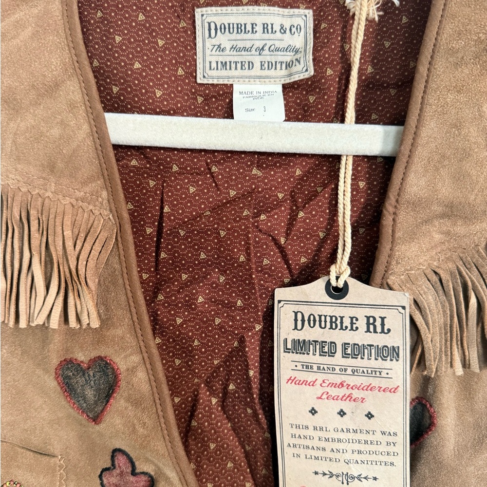 Ralph Lauren Double RL Tan Suede Vest with Embroidery - Picture 4 of 8
